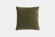 Thuma x Buchanan Studio - Throw Pillow in olive-green velvet, square-shaped, shown from above on a plain white background.